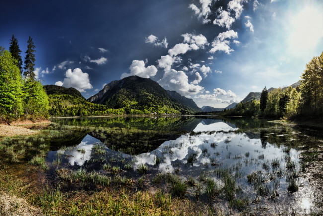 Обои картинки фото природа, реки, озера, река, горы, деревья, пейзаж