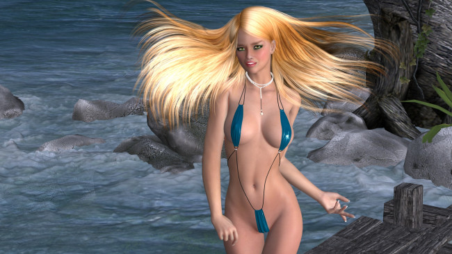 Обои картинки фото 3д, графика, people, люди, блондинка, бикини, девушка