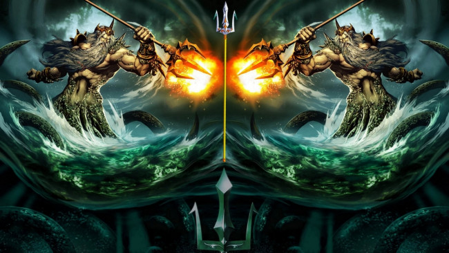 Обои картинки фото poseidon, рисованные, комиксы, посейдон, бог, морей, трезубец, буря