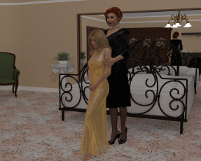 Картинка 3д+графика люди+ people кровать интерьер фон взгляд девушки светильник