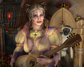 Картинка 3д+графика люди+ people девушка локоны волосы фон взгляд