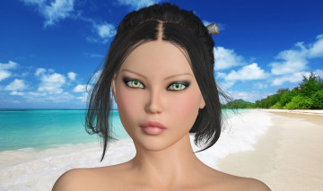 Картинка 3д+графика портрет+ portraits пляж фон взгляд девушка