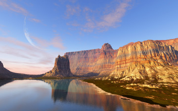 Картинка 3д+графика природа+ nature облака луна планета каньон река