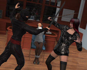 Картинка 3д+графика фантазия+ fantasy взгляд девушка ниндзя фон