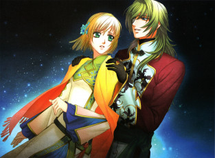 Картинка аниме unknown +другое двое свидание костюм зеленые глаза ночь звезды