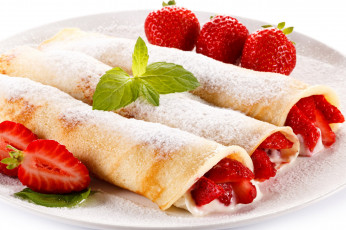 Картинка еда блины +оладьи пудра мята клубника блинчики сахарная