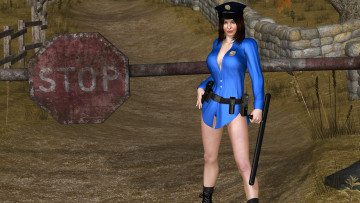 Картинка 3д+графика люди+ people девушка взгляд фон полицейская