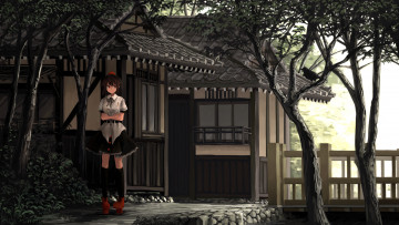 Картинка аниме touhou девушка взгляд фон