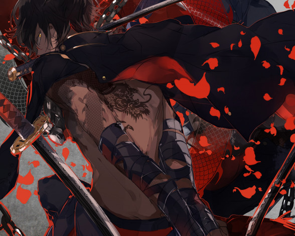 Обои картинки фото аниме, touken ranbu, touken, ranbu, ookurikara, penguin, quartret