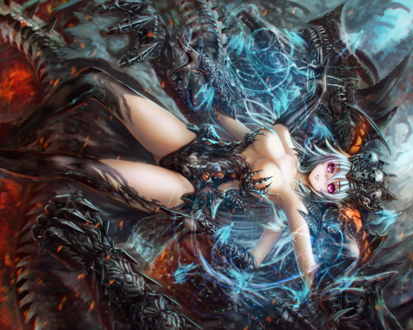 Обои картинки фото аниме, животные,  существа, дракон, девушка