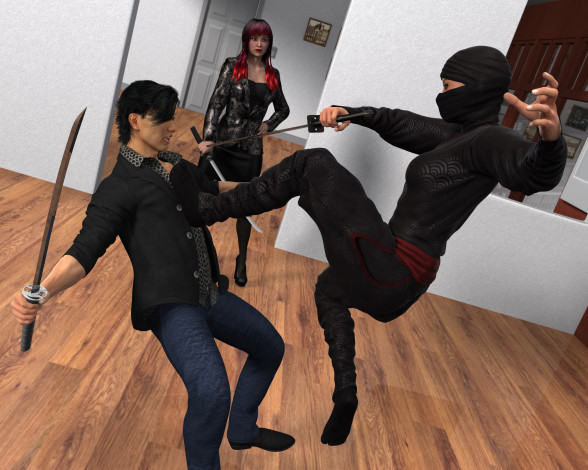 Обои картинки фото ninja story revenge, 3д графика, фантазия , fantasy, ниндзя, фон, взгляд, девушка