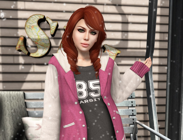 Обои картинки фото 3д графика, люди , people, взгляд, интерьер, девушка, рыжая, фон