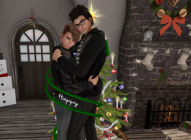 Обои картинки фото 3д графика, праздники , holidays, парень, фон, взгляд, девушка