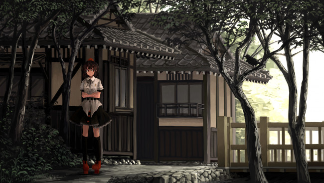 Обои картинки фото аниме, touhou, девушка, взгляд, фон