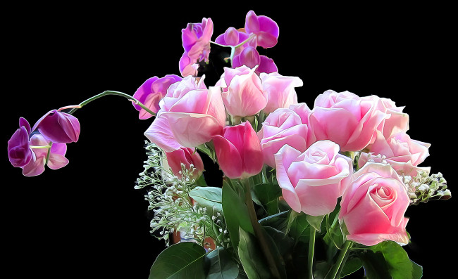 Обои картинки фото разное, компьютерный дизайн, роза, цветы, букет, фон