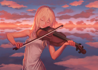 Картинка аниме shigatsu+wa+kimi+no+uso фон взгляд девушка