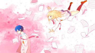 Картинка аниме shigatsu+wa+kimi+no+uso девушка взгляд фон