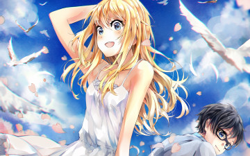 Картинка аниме shigatsu+wa+kimi+no+uso девушка взгляд фон