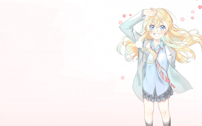 Обои картинки фото аниме, shigatsu wa kimi no uso, девушка, фон, взгляд