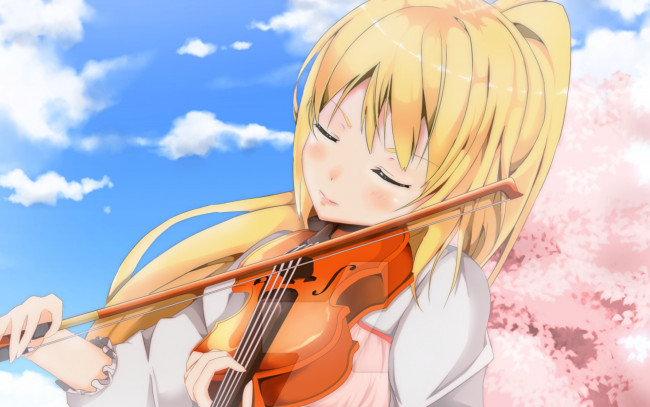 Обои картинки фото аниме, shigatsu wa kimi no uso, девушка, взгляд, фон