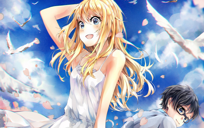 Обои картинки фото аниме, shigatsu wa kimi no uso, девушка, взгляд, фон