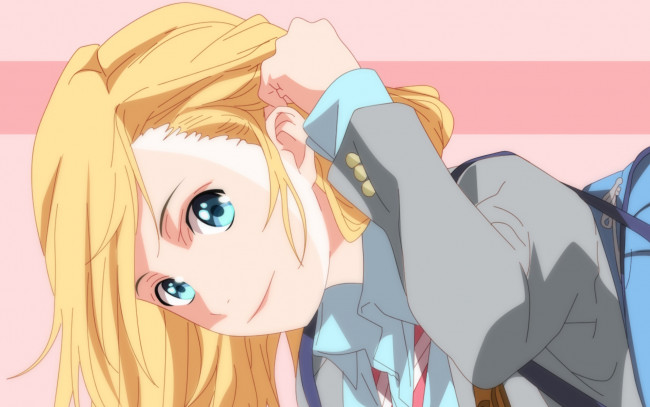 Обои картинки фото аниме, shigatsu wa kimi no uso, девушка, взгляд, фон