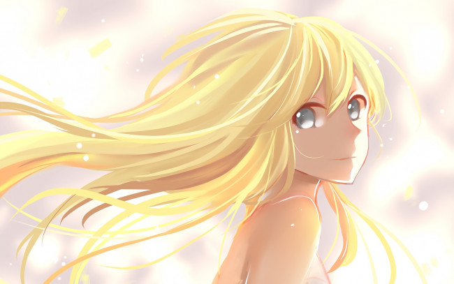 Обои картинки фото аниме, shigatsu wa kimi no uso, взгляд, девушка, фон