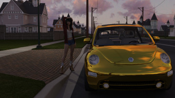 Картинка 3д+графика люди-авто мото+ people-+car+ +moto фон взгляд девушка