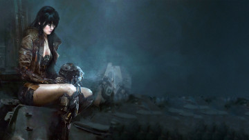 Картинка фэнтези роботы +киборги +механизмы woman robot digital art shorts girl cable dark cyberpunk leather jacket cyborg fantasy artwork