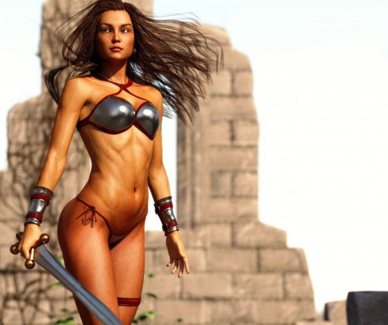 Обои картинки фото 3д графика, амазонки , amazon, взгляд, фон, девушка