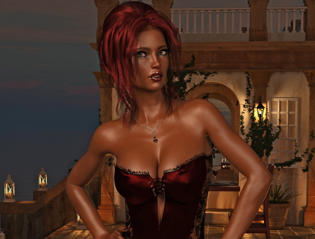 Обои картинки фото 3д графика, люди , people, девушка, взгляд, фон