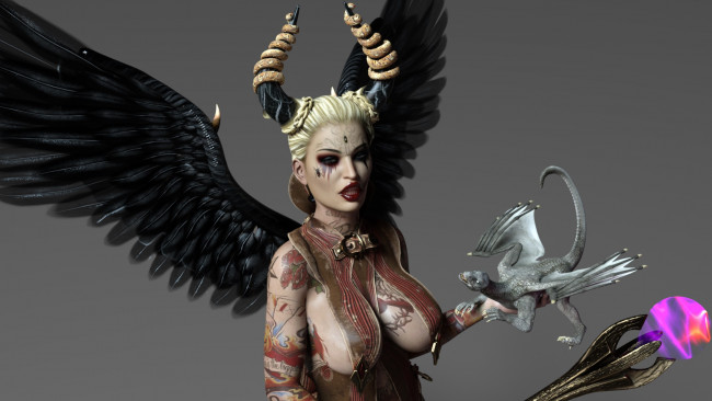 Обои картинки фото 3д графика, существа , creatures, фон, взгляд, девушка