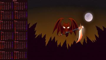 Картинка календари фэнтези ночь луна дерево крылья существо коса