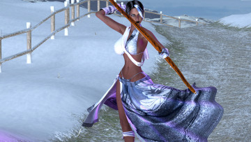 обоя 3д графика, амазонки , amazon, девушка, фон, лук, юбка, снег