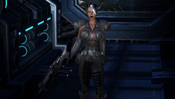 Картинка 3д+графика фантазия+ fantasy девушка фон взгляд униформа автомат