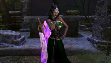 Картинка 3д+графика фантазия+ fantasy девушка фон платье меч