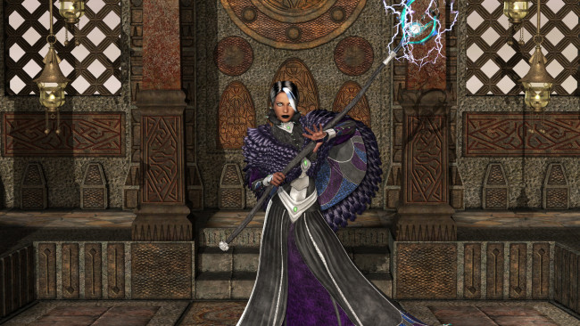 Обои картинки фото 3д графика, фантазия , fantasy, девушка, фон, платье, посох, магия