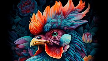 Картинка рисованное животные нейросети петух