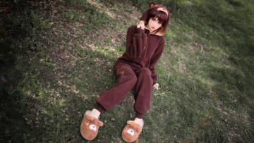 обоя девушки, tenletters, образ, наряд, кугуруми, костюм, тапки, поляна