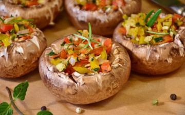 Картинка еда грибы +грибные+блюда шампиньоны шляпки фаршированные овощи