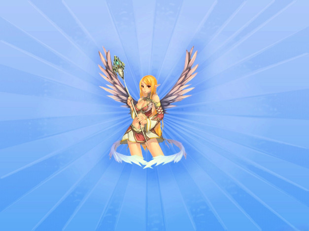 Обои картинки фото видео игры, lineage ii,  the chaotic chronicle, девушка, эльфийка, крылья, посох