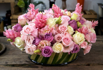 Картинка цветы букеты композиции розы розовый много