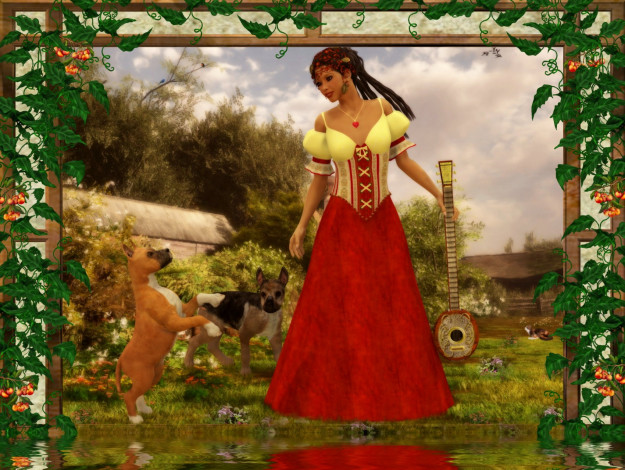 Обои картинки фото 3д, графика, people, люди, собаки, девушка