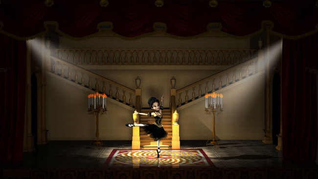 Обои картинки фото 3д, графика, people, люди, танец, лесница, прожектора