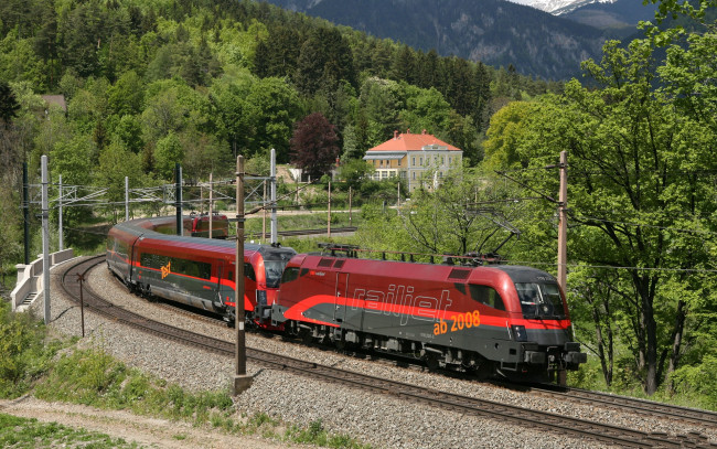 Обои картинки фото техника, поезда, пути, вираж, поезд