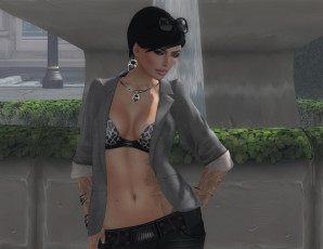 Картинка 3д графика people люди девушка стиль тату очки пиджак фонтан