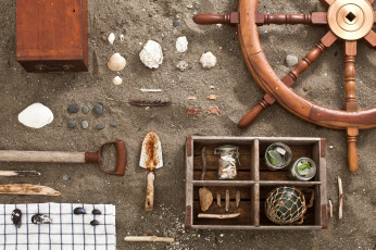 Картинка разное другое штурвал ракушки песок крабы