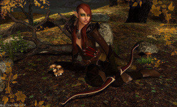 Картинка 3д графика elves эльфы лук грибы эльфийка лес