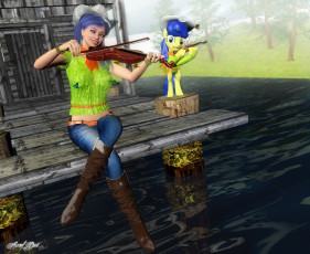 Картинка 3д+графика люди+ people взгляд девушка пони улыбка скрипка