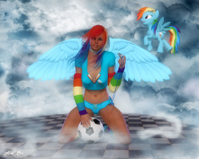 Картинка 3д+графика ангел+ angel девушка взгляд пони крылья облака